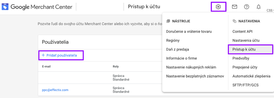 1_Google Merchant Center – Správa používateľov 