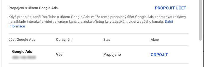 14_YouTube_Prepojeny Google Ads ucet