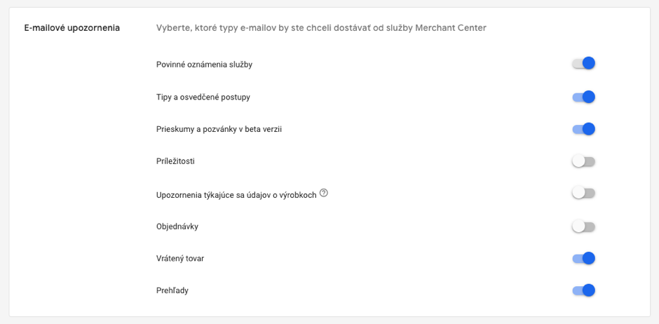5_Google Merchant Center – E-mailové upozornenia 