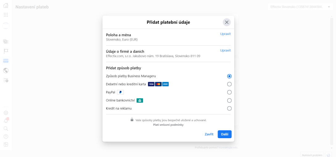 5a-Ako pridať platobnú metódu do Business managera-effectix