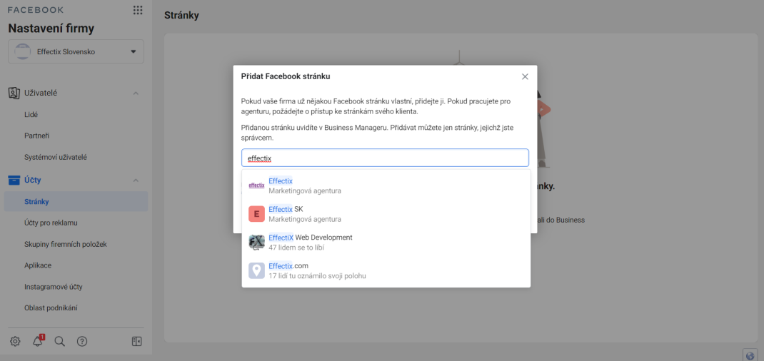 Ako pridať Facebook stránku do Business managera-effectix