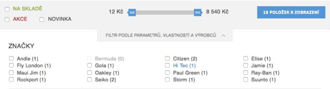 Filtry výrobců a značek