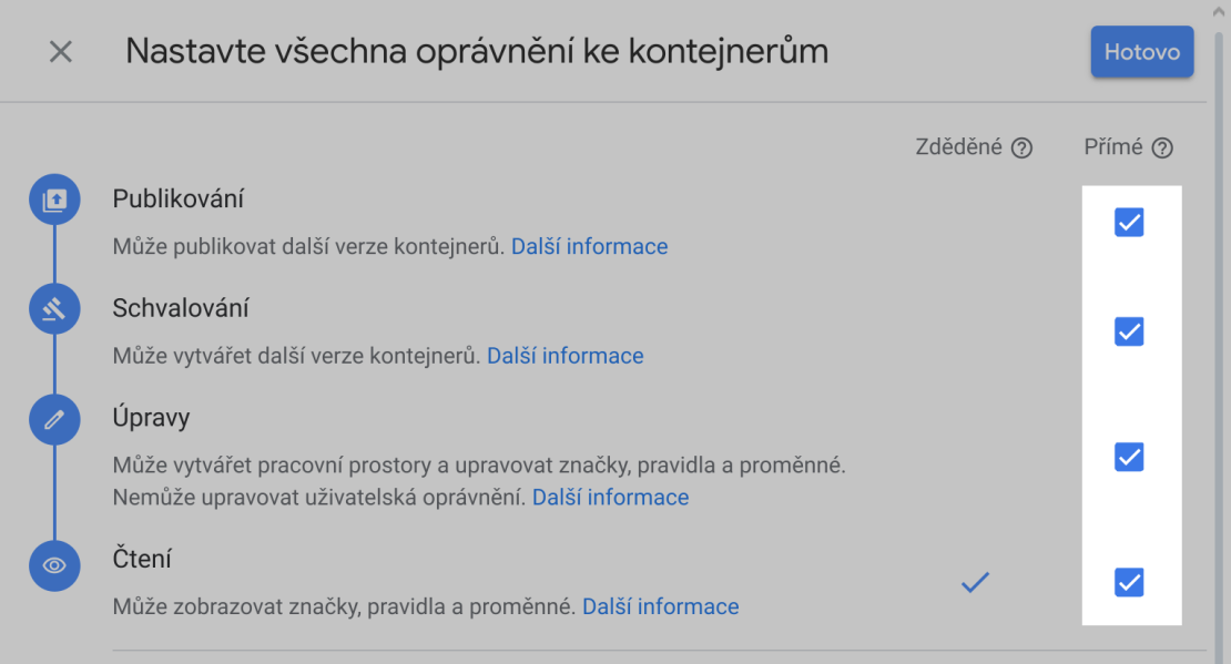 Nastavení oprávnění v GTM