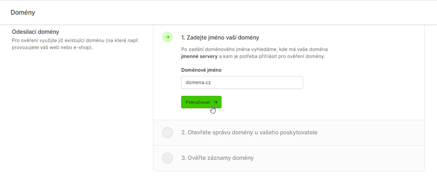 Ověření domény pro e-mailing