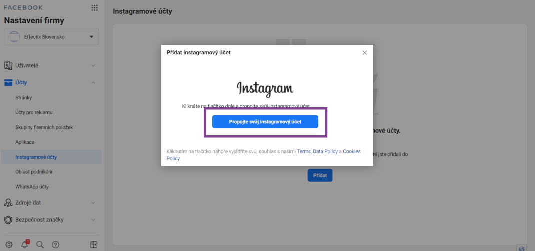 pridanie instagramu do business managera