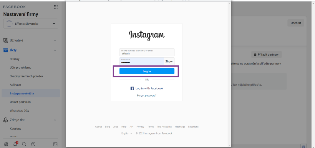 pridanie instagramu do business managera