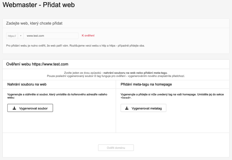 Seznam Webmaster Tool Přidání souboru na web