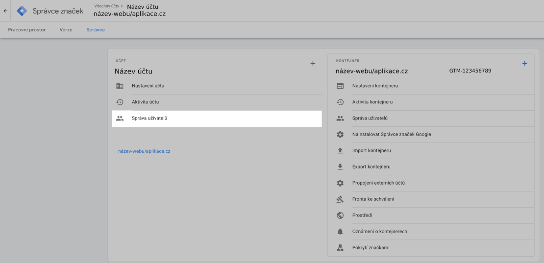 Správa uživatelů v GTM