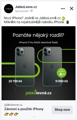 Ukázka reklamy Jabko Levně na sociálních sítích