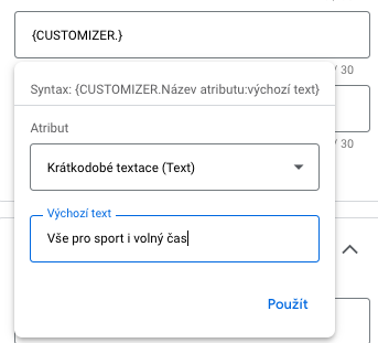 Ukázka textace personalizátoru