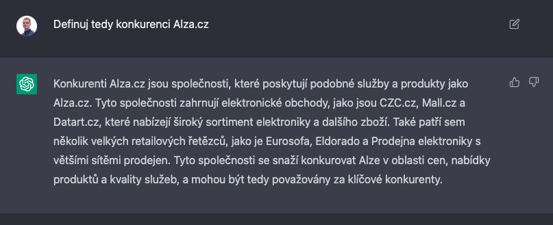 Ukázka využití ChatGPT pro definování konkurence